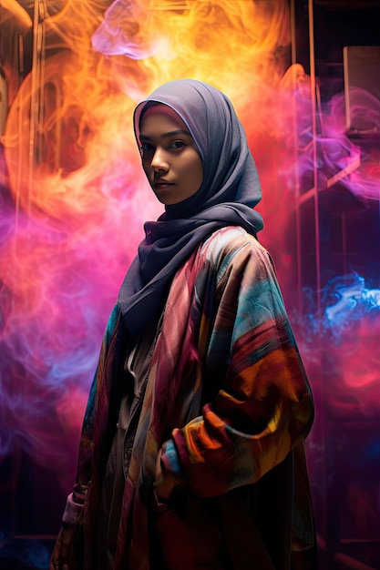 ritratto di una donna malese con fumo colorato