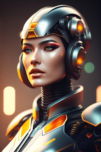 Ritratto di una donna robot Cyborg in stile Cyberpunk Concetto di intelligenza artificiale