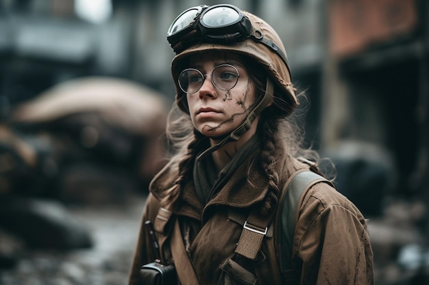 ritratto di una donna soldato in primo piano