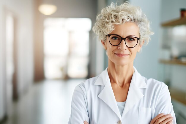 ritratto di una dottoressa adulta con copyspace