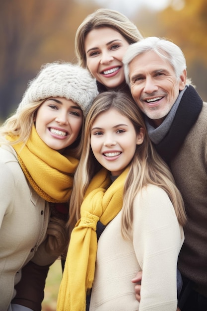 Ritratto di una famiglia felice che trascorre del tempo all'aperto creato con l'AI generativa