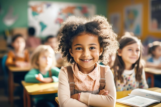 Ritratto di una felice studentessa multirazziale in classe