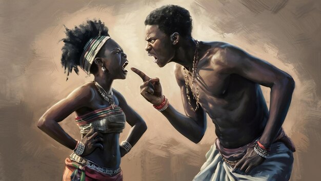 Ritratto di una furiosa giovane coppia africana che litiga