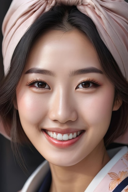 Ritratto di una giovane bellissima donna giapponese coreana sorriso viso felice moda ragazza asiatica