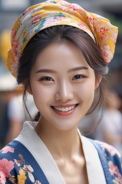 Ritratto di una giovane bellissima donna giapponese coreana sorriso viso felice moda ragazza asiatica