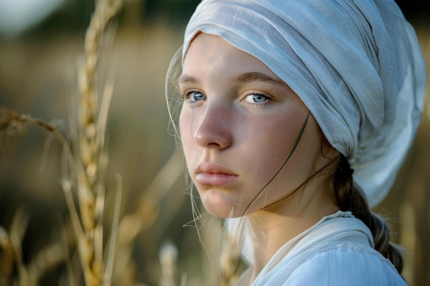 Ritratto di una giovane contadina con un mantello bianco