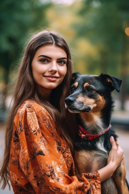 Ritratto di una giovane donna con il suo amato cane durante un evento allo zoo
