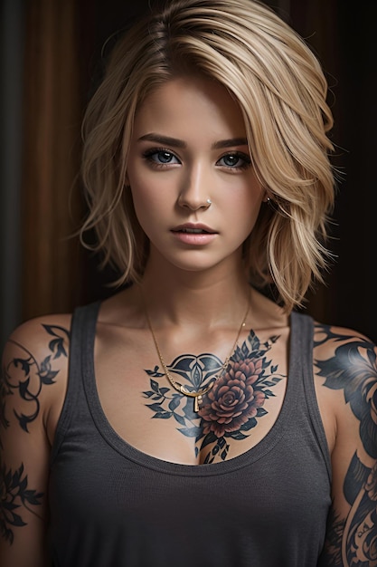 ritratto di una giovane donna con tatuaggi