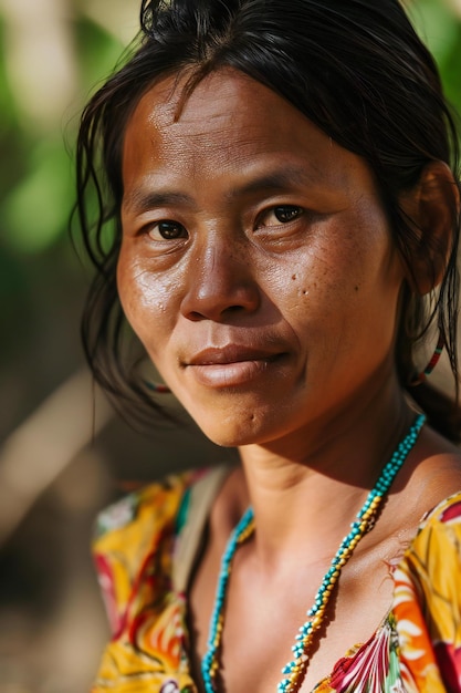 Ritratto di una giovane donna in una foresta tropicale thailandese