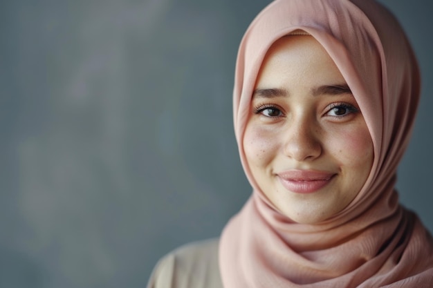 Ritratto di una giovane donna musulmana asiatica che sorride con l'hijab