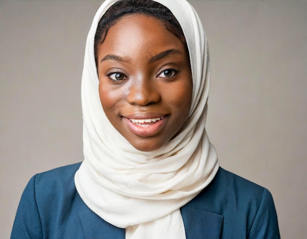 ritratto di una giovane donna nera africana che indossa un hijab bianco
