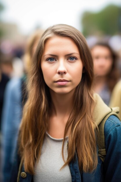 Ritratto di una giovane donna sicura di sé che si unisce al suo gruppo di protesta per una causa creata con l'IA generativa