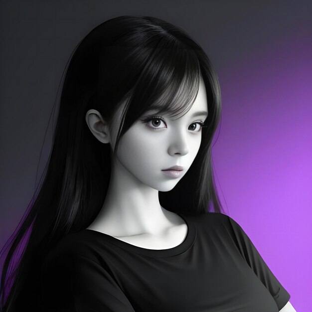 Ritratto di una giovane e bella donna asiatica in abito nero