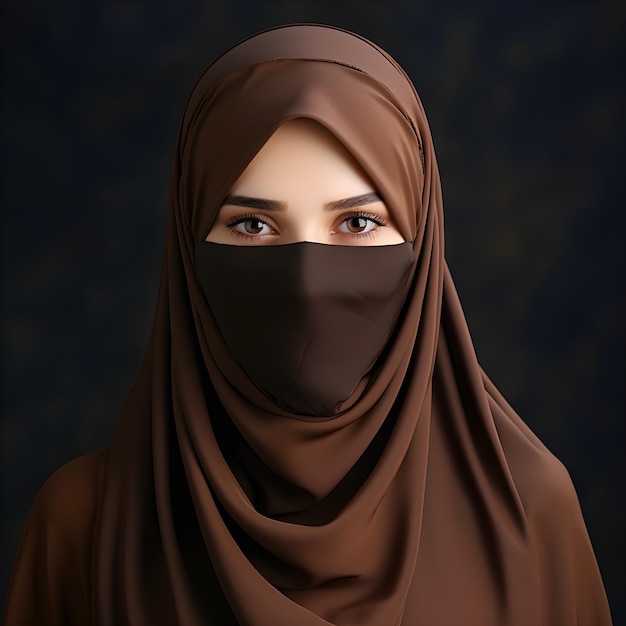 Ritratto di una giovane e bella donna musulmana in niqab su sfondo marrone