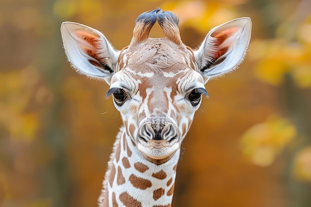 Ritratto di una giovane giraffa con uno sfondo autunnale vivido Bokeh Wildlife Conservation and Nature