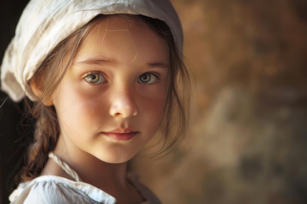 Ritratto di una giovane ragazza contadina con un berretto bianco