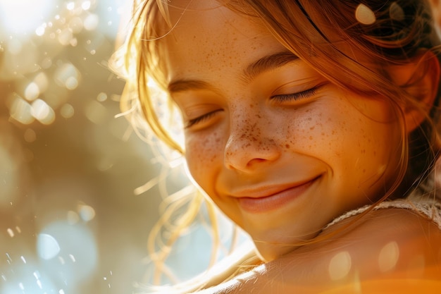 Ritratto di una giovane ragazza felice con le freccette che sorride nella natura illuminata dal sole Sentimenti di gioia e beatitudine