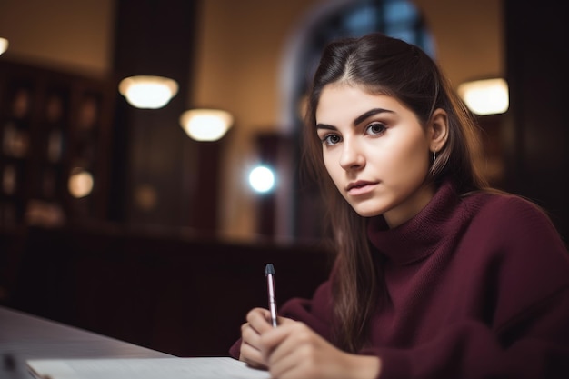 Ritratto di una giovane studentessa che studia al college creato con l'AI generativa