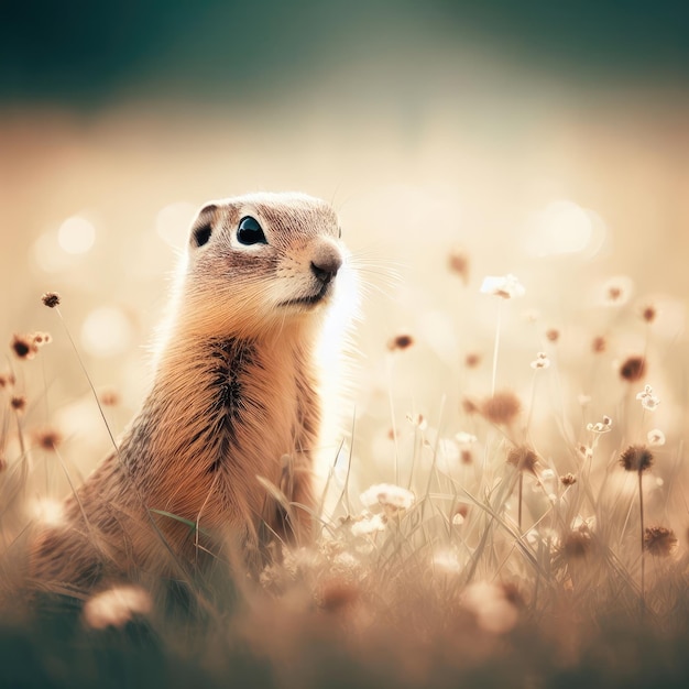 ritratto di una marmotta sullo sfondo degli animali dell'erba gialla