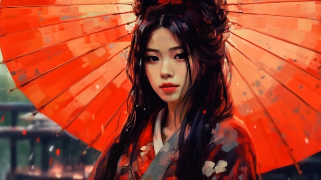 Ritratto di una modella giapponese in kimono per la pubblicità di saloni di bellezza e studi di massaggi