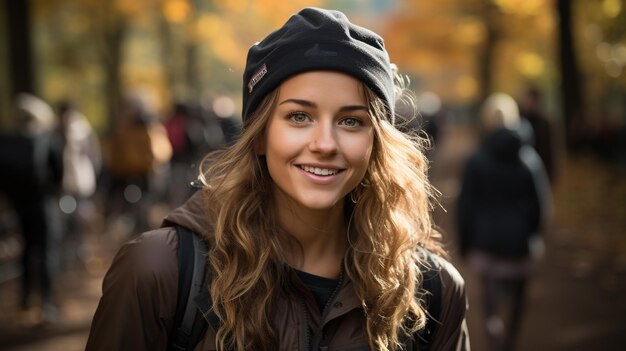 ritratto di una motociclista femminile che sorride alla telecamera