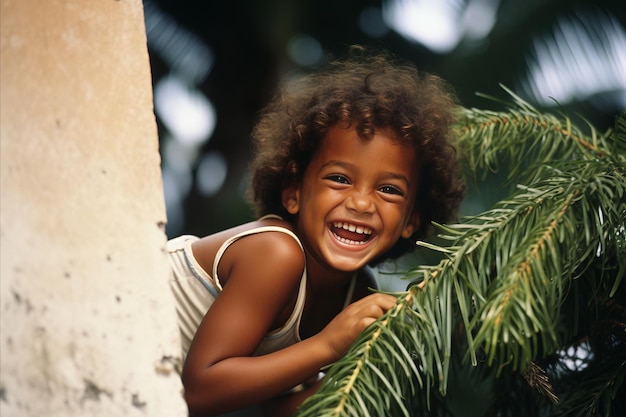 ritratto di una piccola ragazza afroamericana sorridente con i capelli ricci che ride