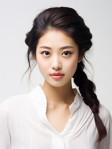 Ritratto di una ragazza asiatica bella pelle sana con sfondo pulito
