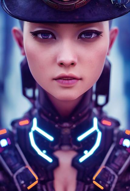 Ritratto di una ragazza cyberpunk fantascientifica