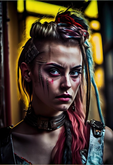Ritratto di una ragazza cyberpunk fantascientifica