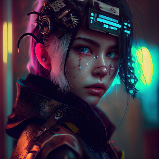 Ritratto di una ragazza cyberpunk fantascientifica