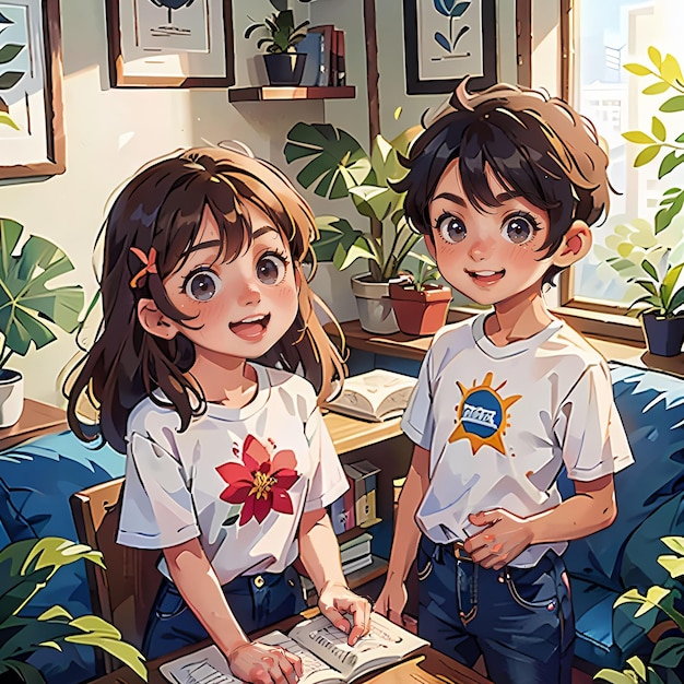ritratto di una ragazza e un ragazzo che studiano a casa