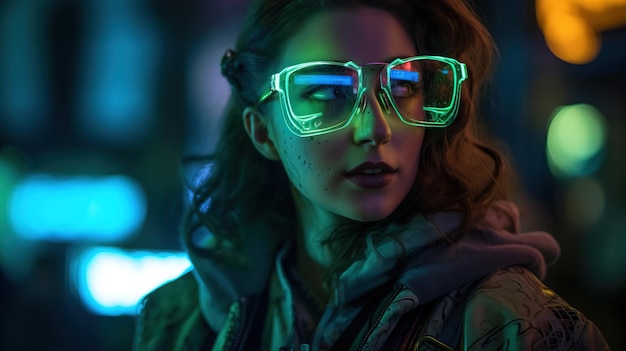 Ritratto di una ragazza scifi cyberpunk Donna futuristica high-tech dal futuro