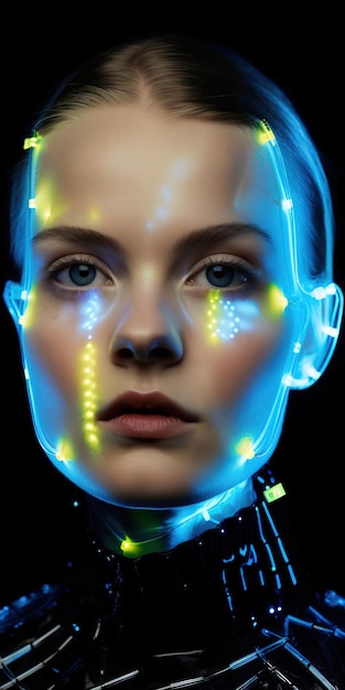 Ritratto di una ragazza scifi cyberpunk Donna futuristica high-tech dal futuro