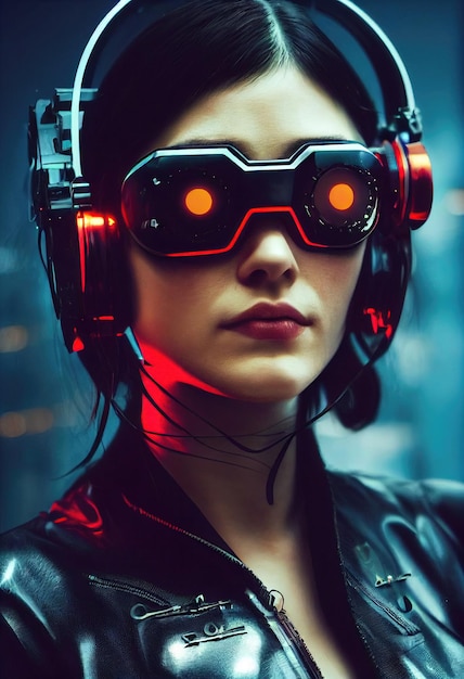 Ritratto di una ragazza scifi cyberpunk Donna futuristica high-tech dal futuro