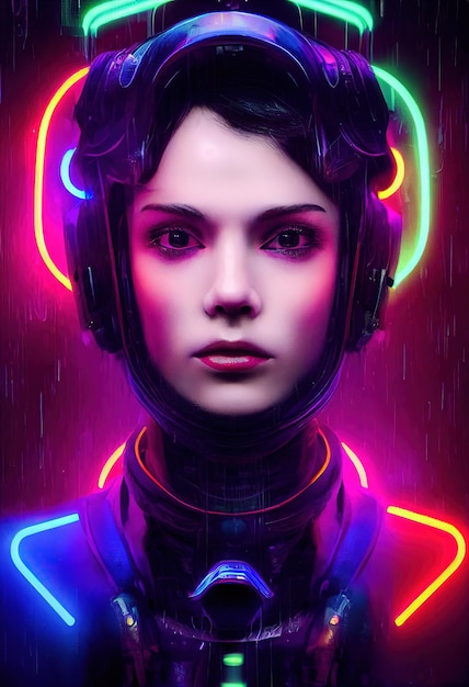 Ritratto di una ragazza scifi cyberpunk Donna futuristica high-tech dal futuro