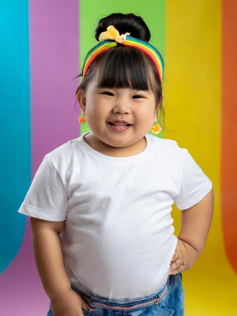 Ritratto di una ragazzina asiatica nello studio su uno sfondo colorato