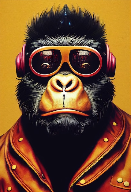 Ritratto di una scimmia punk Scimmia musicista rock Scimmia hipster con una pettinatura punk