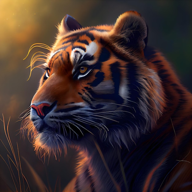 Ritratto di una tigre nel rendering 3D della foresta