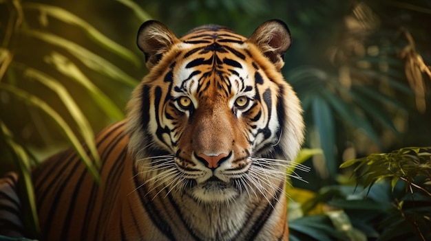 Ritratto di una tigre reale del Bengala in allerta e che fissa la telecamera National Animal AI Generative