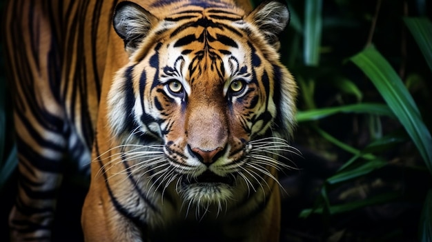 Ritratto di una tigre reale del Bengala in allerta e che fissa la telecamera National Animal AI Generative