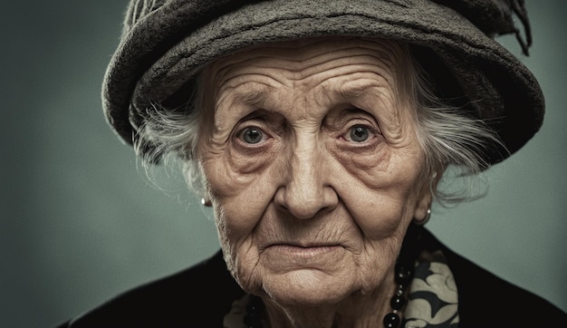 ritratto di una vecchia donna anziana in primo piano felicità sorrisi triste donna anziana ritratto di nonna