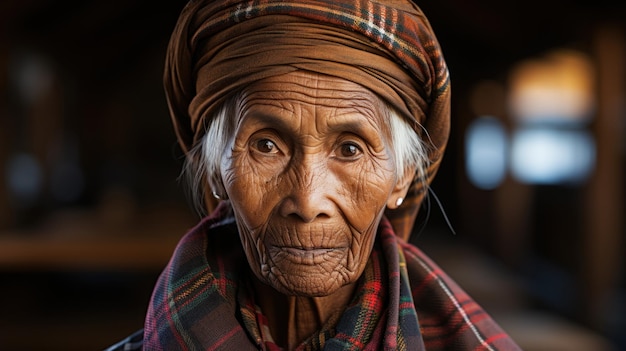 Ritratto di una vecchia donna nel villaggio di Mae Salong nel nord della Thailandia