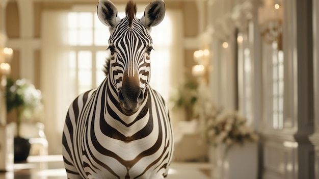 Ritratto di una zebra in piedi in una stanza