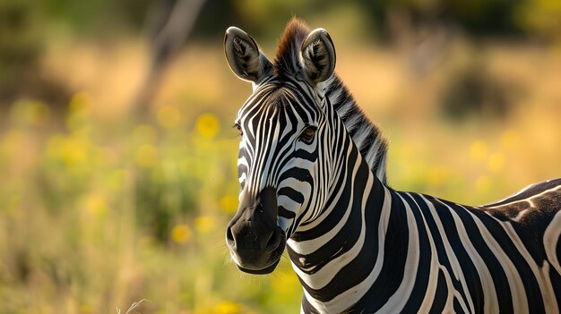 Ritratto di una zebra in un ambiente naturale fotografia della fauna selvatica con sfondo vibrante momento animale sereno catturato AI