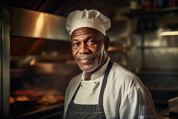 Ritratto di uno chef afroamericano in azione generativa di Ai