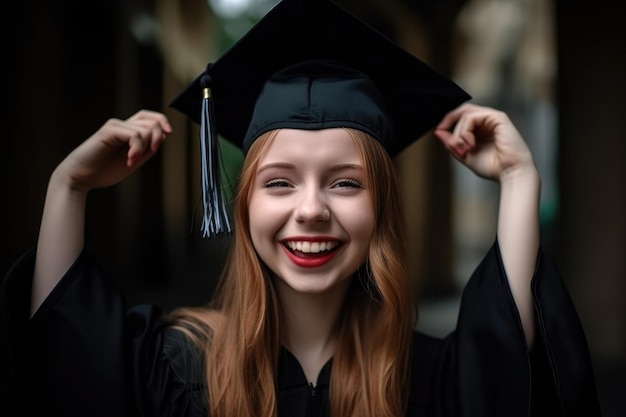 Ritratto di uno studente felice che festeggia la laurea creato con l'IA generativa