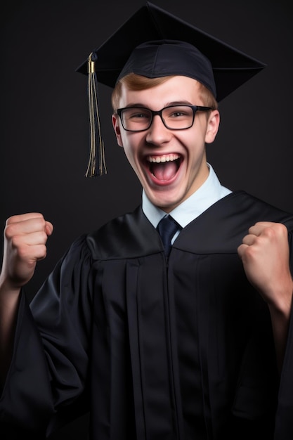 ritratto di uno studente felice che festeggia la sua laurea creato con l'IA generativa