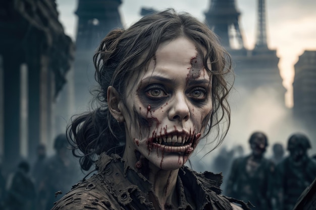 Ritratto di uno zombie femmina AI Generato