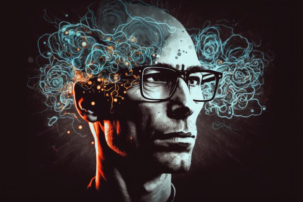 Ritratto di uomo con gli occhiali in forma arte cerebrale