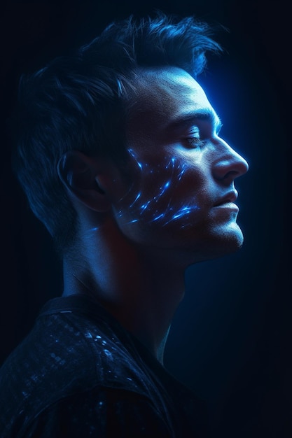 Ritratto di uomo foto gratis con effetti visivi di luci blu